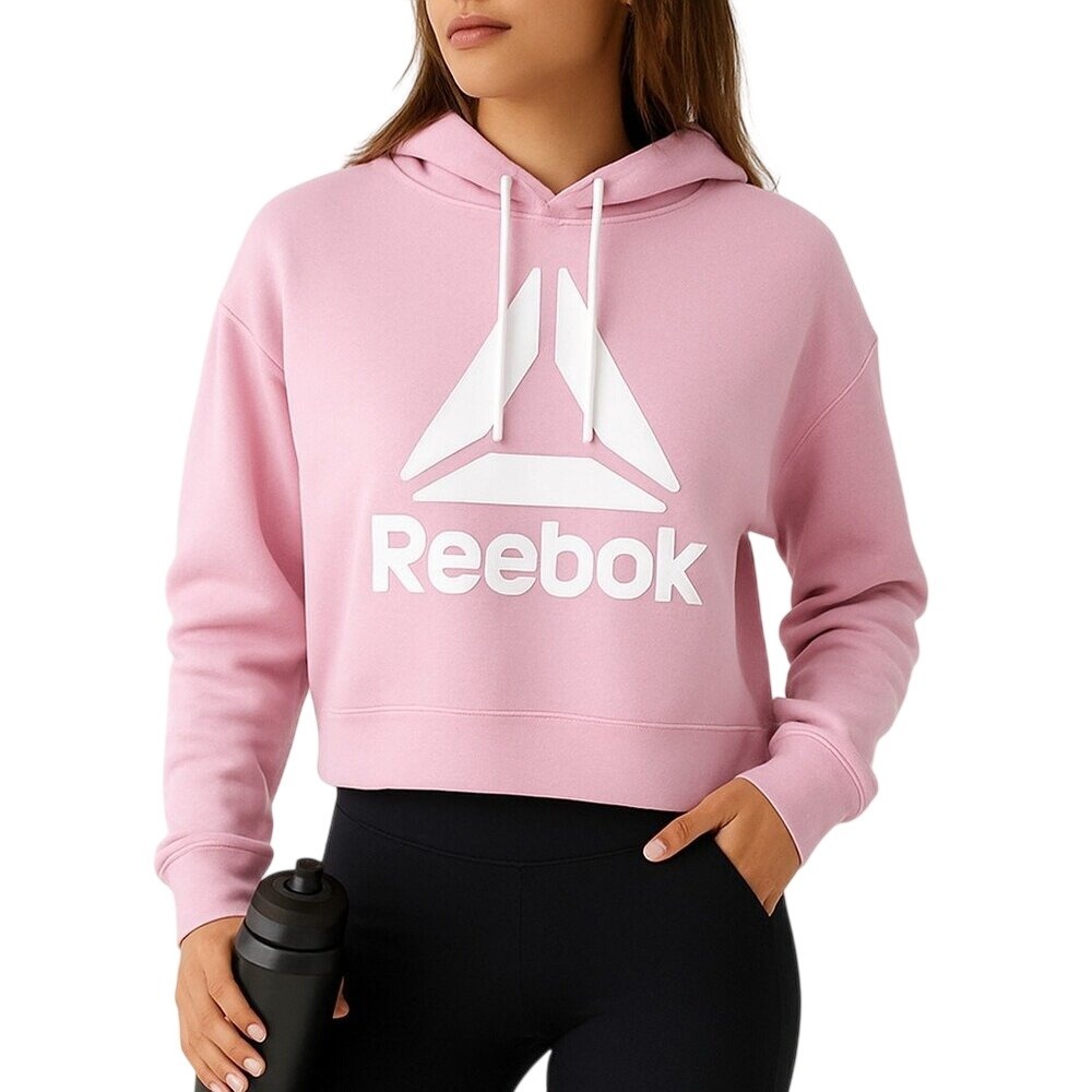 Reebok NWT Pink Relaxed Fit Cropped Hoodie S Logo Pullover Sweatshirt Athleisure